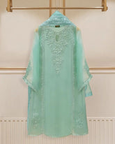 4 Piece Stitched Organza Embroidered Dress, BL-16 in blue