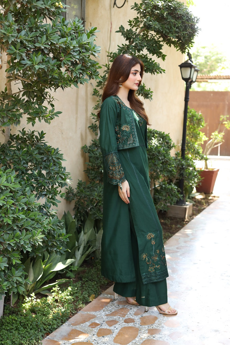 2 Piece Stitched Embroidered Dress - Green Oasis