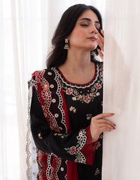 3 Piece Premium Raw Silk Embroidered Dress - Black Muse