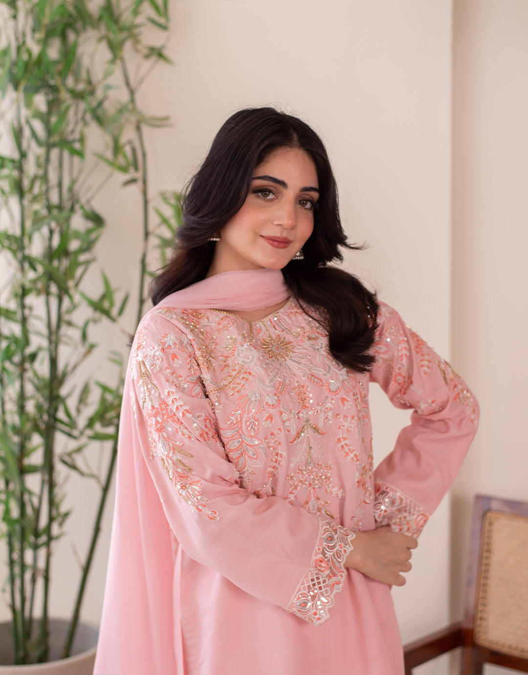 3 Piece Premium Raw Silk Embroidered Dress - Rosita