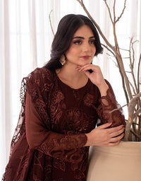 4 Piece Chiffon Embroidered Dress - Wine Whisper