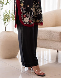 3 Piece Premium Raw Silk Embroidered Dress - Black Muse