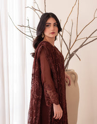 4 Piece Chiffon Embroidered Dress - Wine Whisper