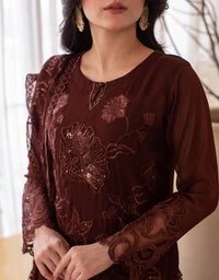 4 Piece Chiffon Embroidered Dress - Wine Whisper