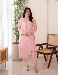 3 Piece Premium Raw Silk Embroidered Dress - Rosita
