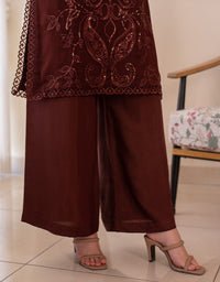 4 Piece Chiffon Embroidered Dress - Wine Whisper