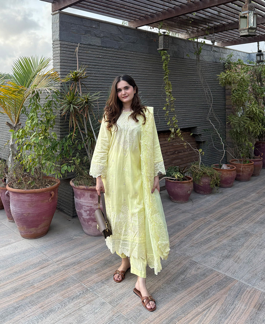 3 Piece Cotton Embroidered Dress - Lemon Haze  libbasium