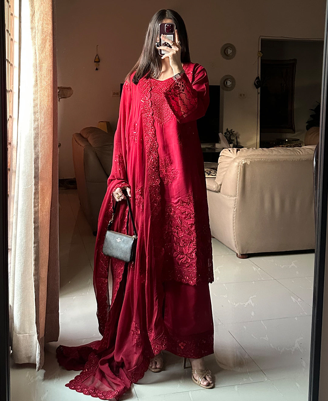 4 Piece Viscose Embroidered Dress - Dusk Rose