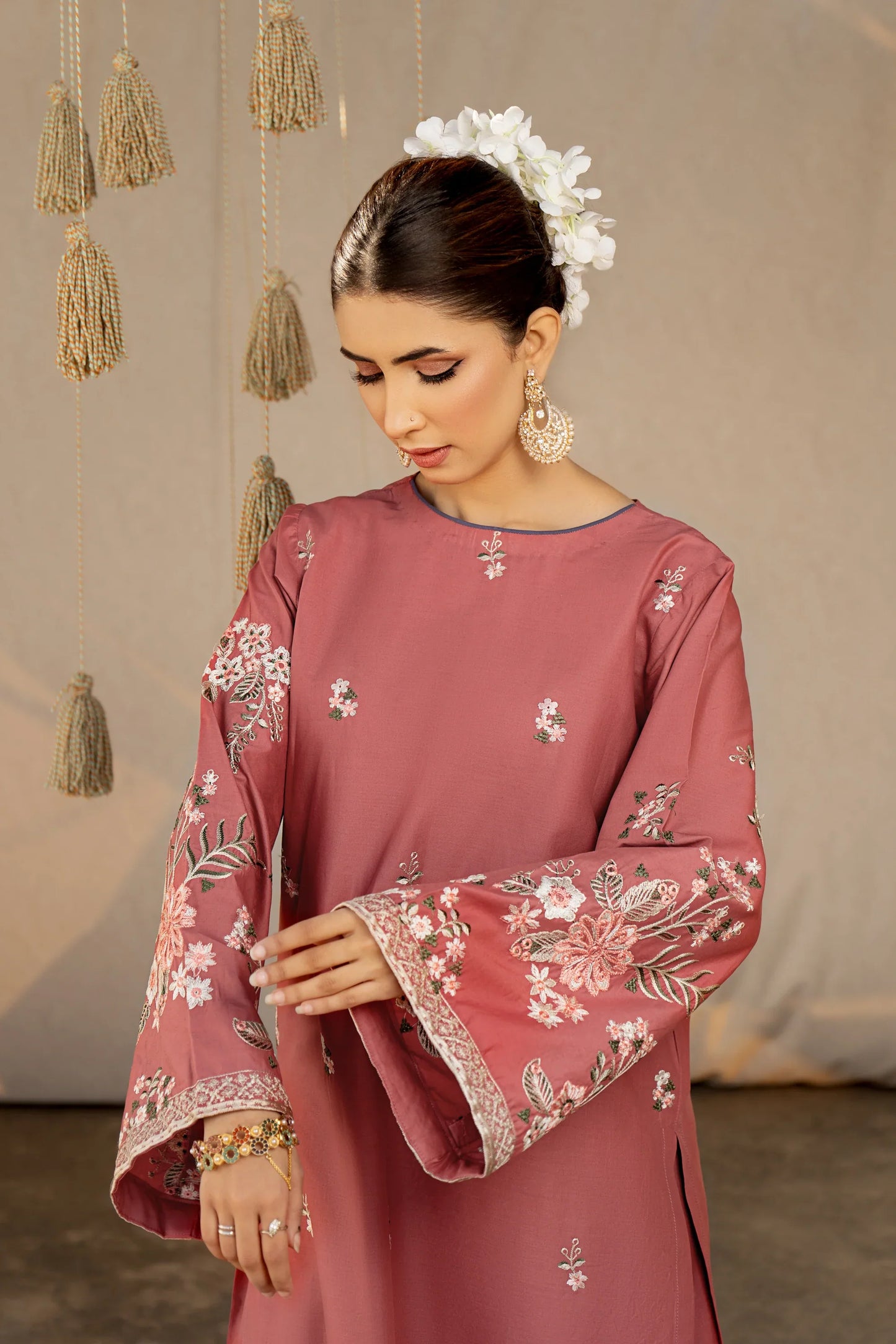 2 Piece Stitched Lawn Embroidered Dress, Peach color, LP-51