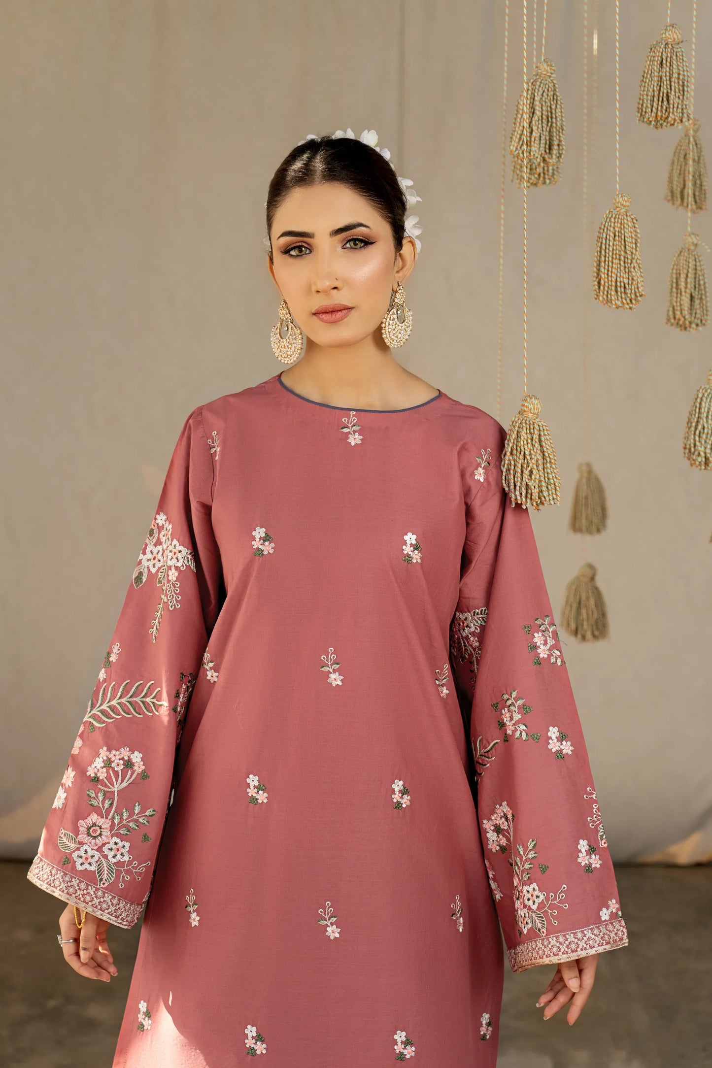 2 Piece Stitched Lawn Embroidered Dress, Peach color, LP-51