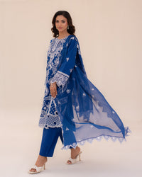 3 Piece Cotton Embroidered Dress - Zarqa set