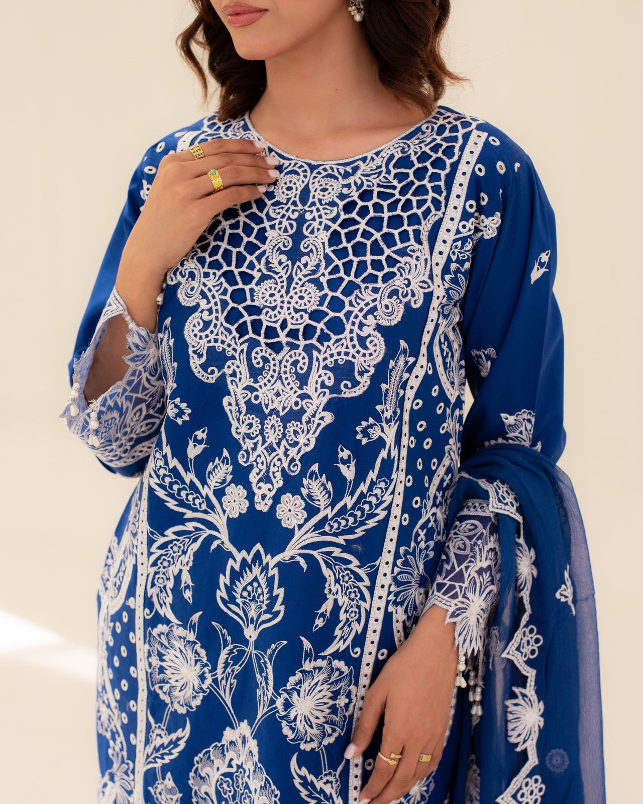 3 Piece Cotton Embroidered Dress - Zarqa set