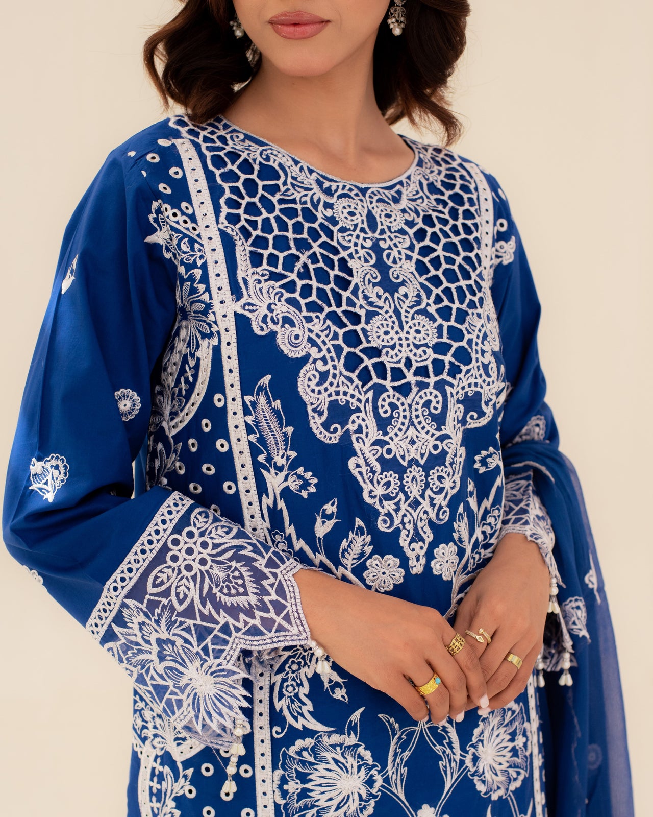 3 Piece Cotton Embroidered Dress - Zarqa set