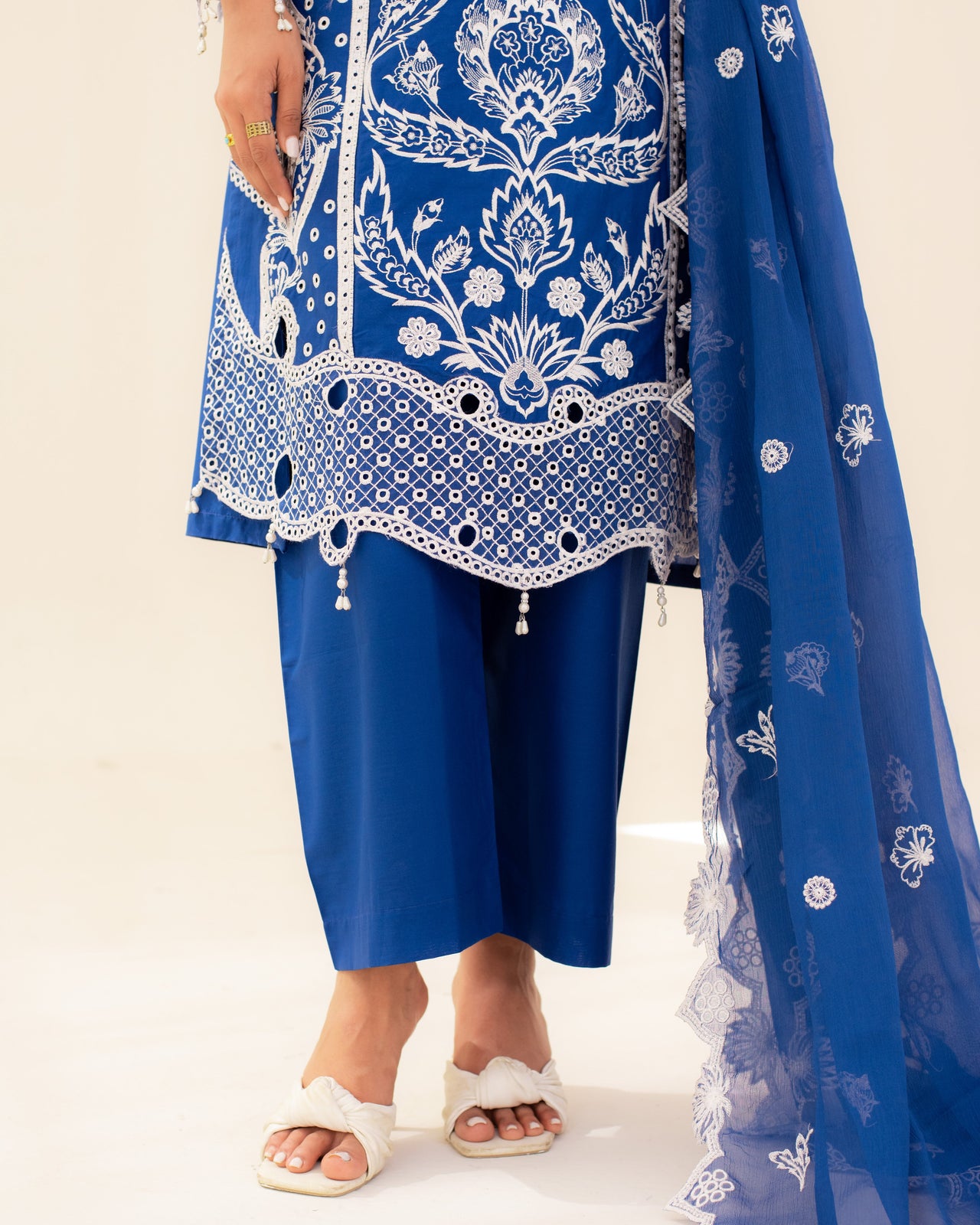 3 Piece Cotton Embroidered Dress - Zarqa set