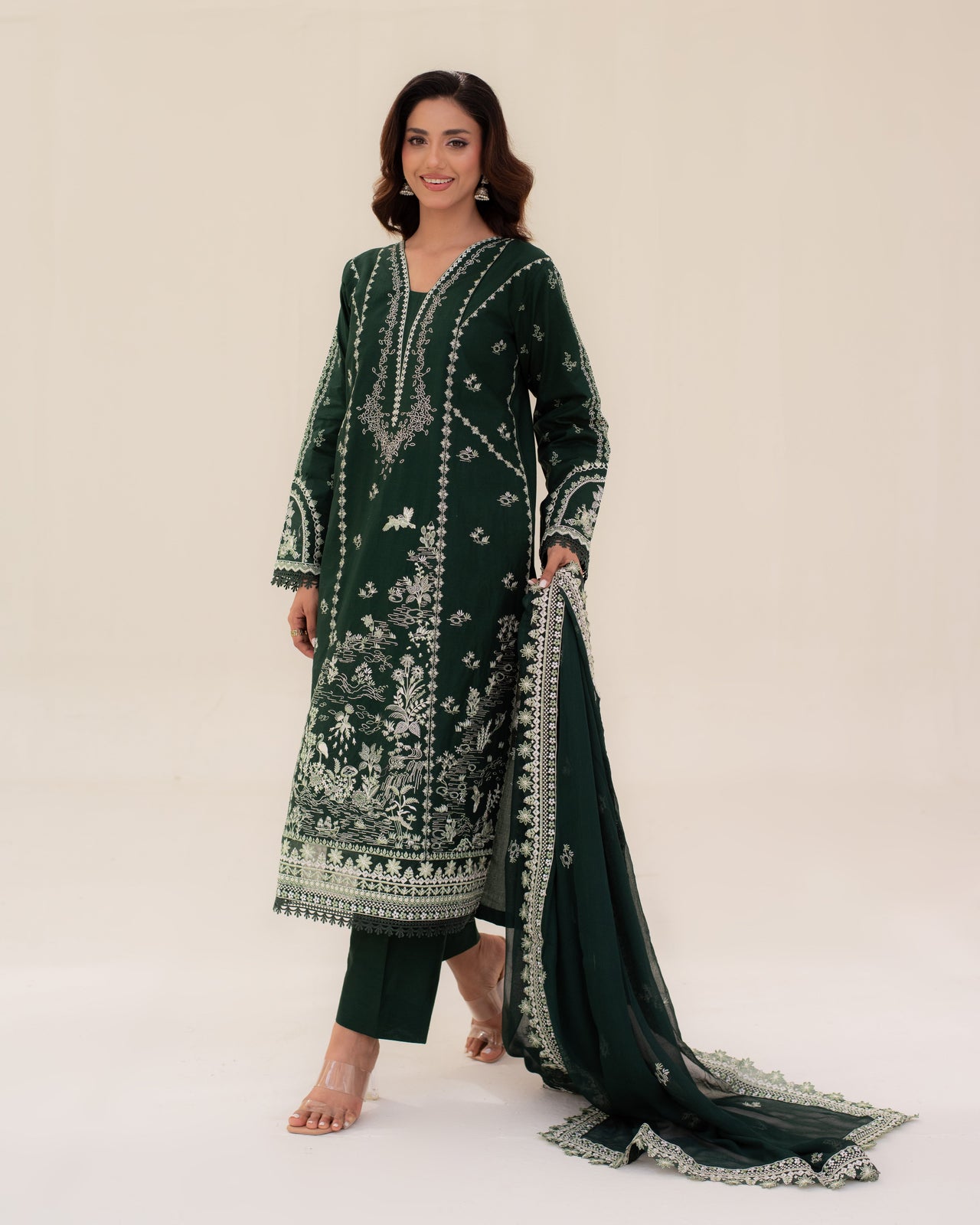 3 Piece Cotton Embroidered Dress - Mehreen set