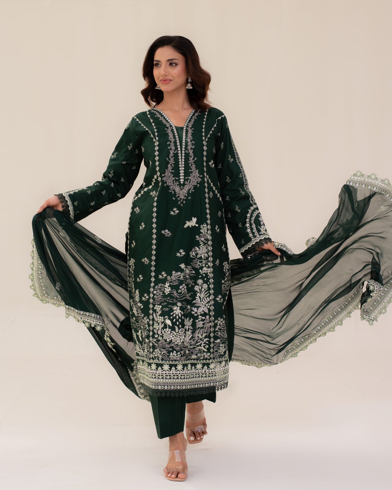 3 Piece Cotton Embroidered Dress - Mehreen set