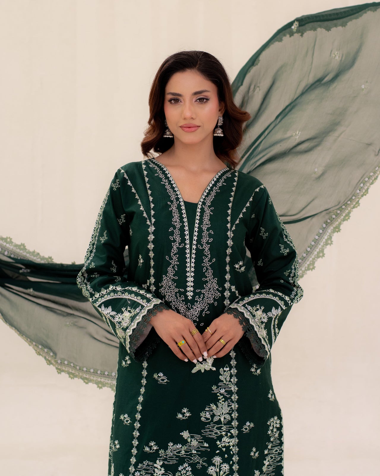 3 Piece Cotton Embroidered Dress - Mehreen set