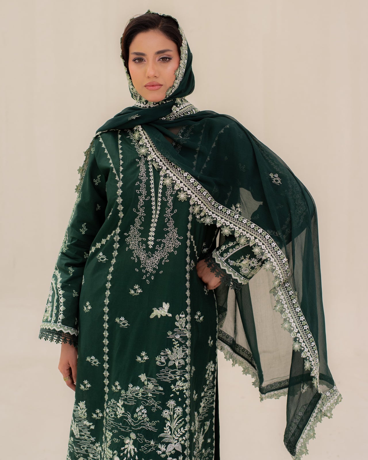 3 Piece Cotton Embroidered Dress - Mehreen set