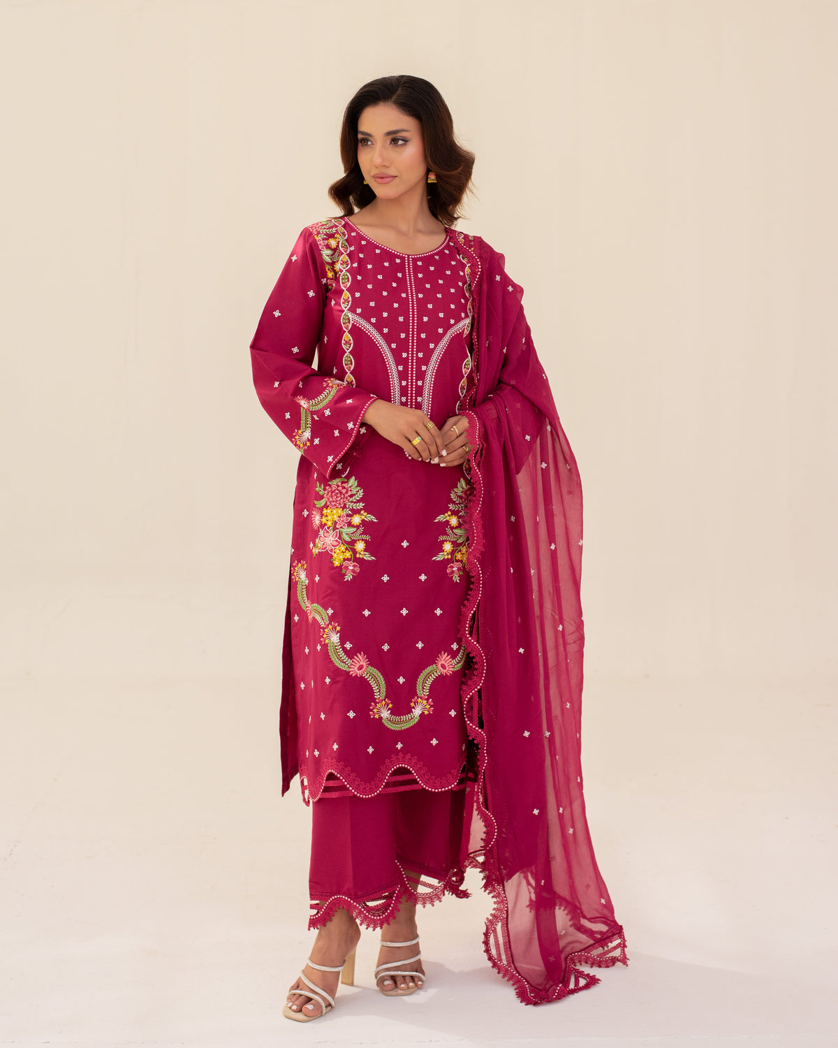 3 Piece Cotton Embroidered Dress - Zariya set