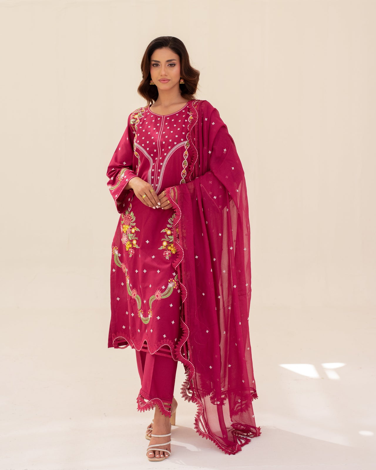 3 Piece Cotton Embroidered Dress - Zariya set