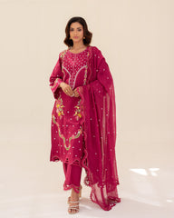 3 Piece Cotton Embroidered Dress - Zariya set
