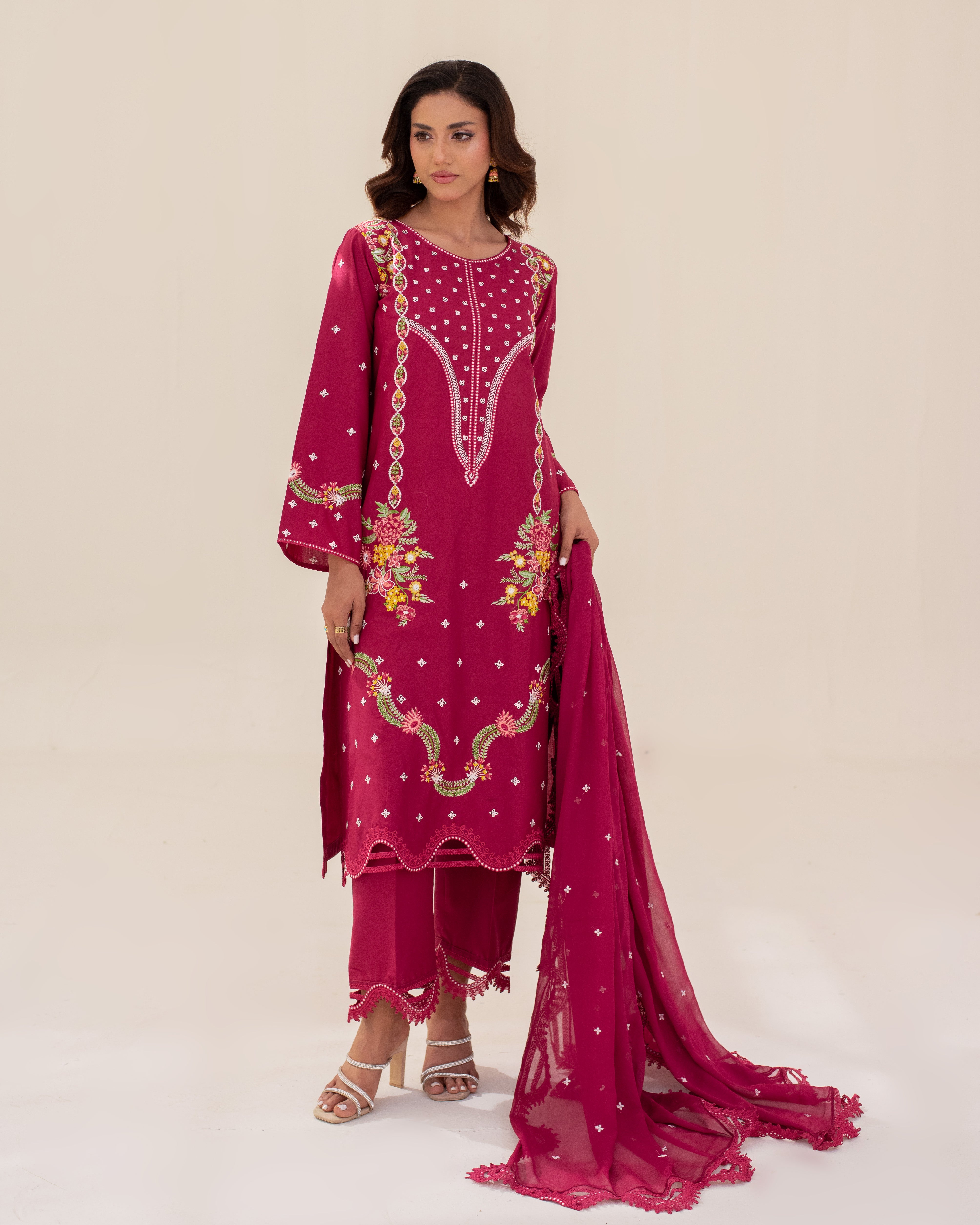 3 Piece Cotton Embroidered Dress - Zariya set