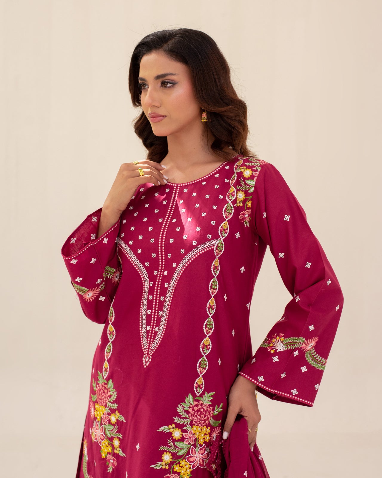 3 Piece Cotton Embroidered Dress - Zariya set