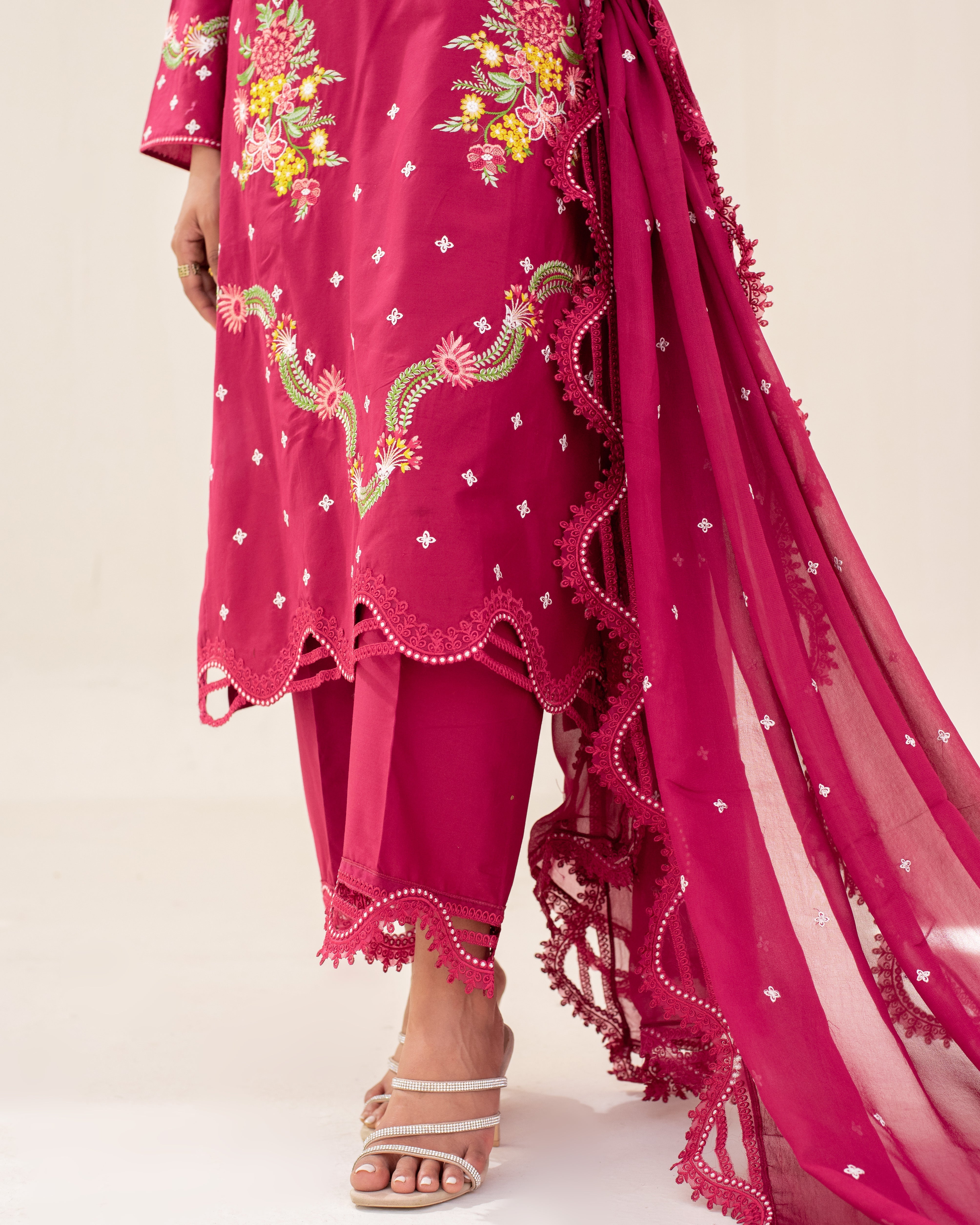 3 Piece Cotton Embroidered Dress - Zariya set