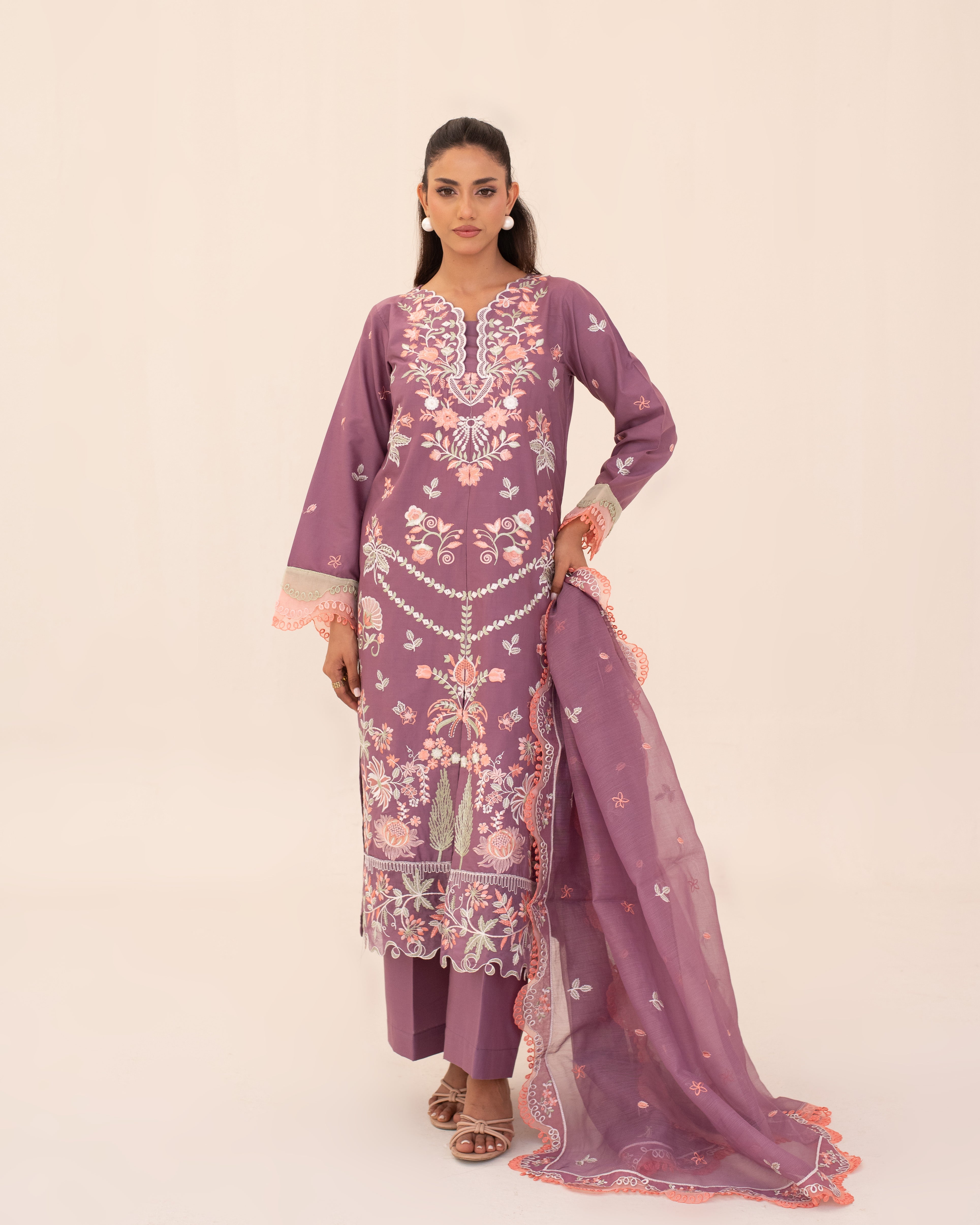 3 Piece Cotton Embroidered Dress - Sehar set