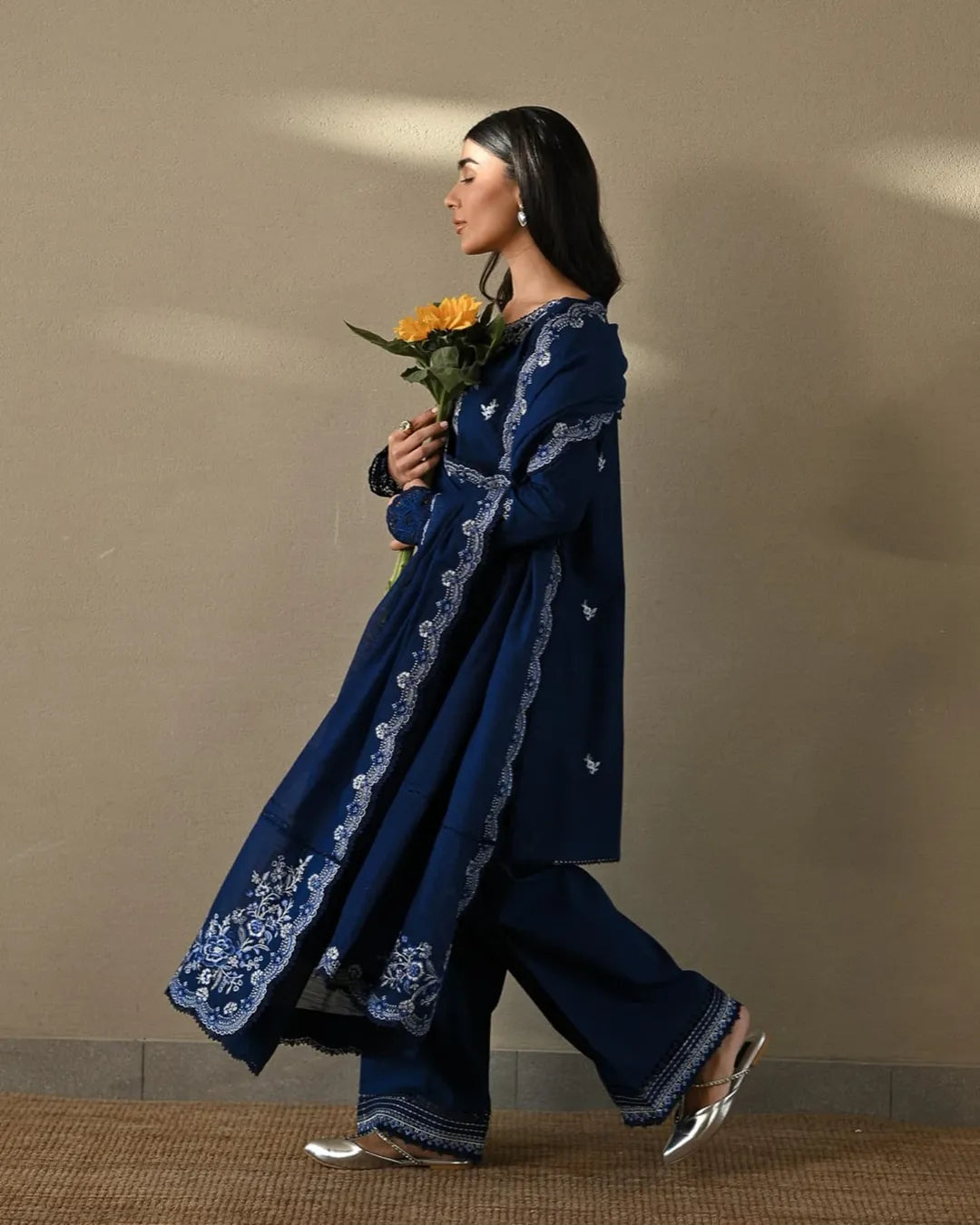 3 piece cotton Embroidered Dress - Noor-e-Nil