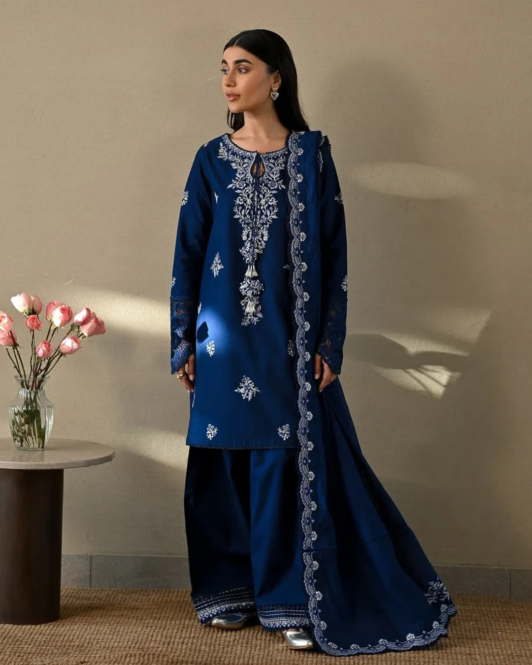 3 piece cotton Embroidered Dress - Noor-e-Nil