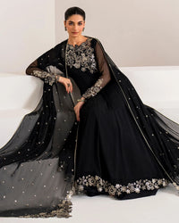 4 Piece Chiffon Embroidered Frock - Black Core