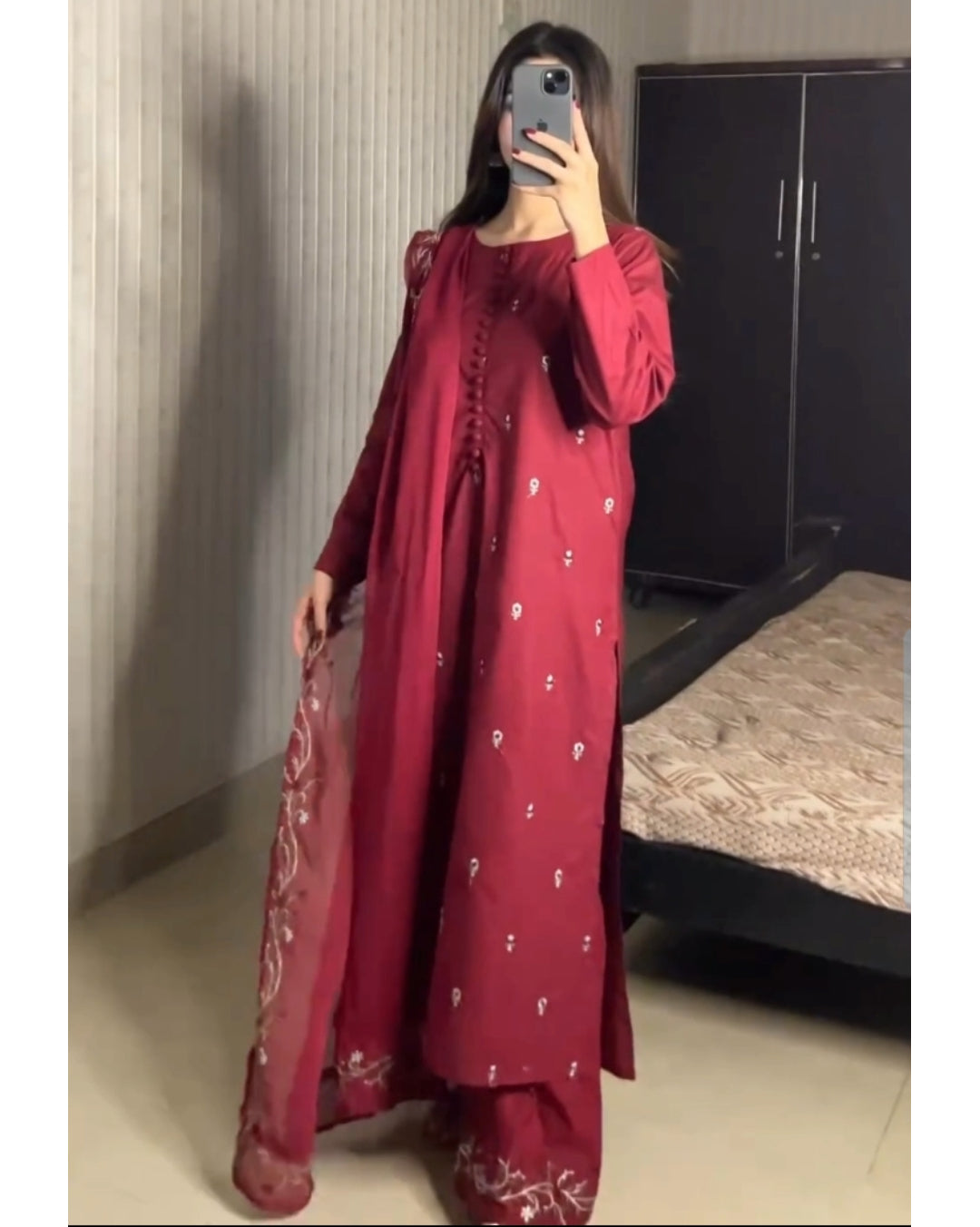 3 Piece Dhanak Emboidered dress