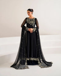 4 Piece Chiffon Embroidered Frock - Black Core