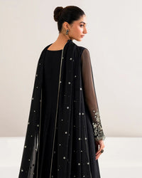 4 Piece Chiffon Embroidered Frock - Black Core