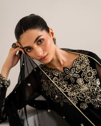 4 Piece Chiffon Embroidered Frock - Black Core