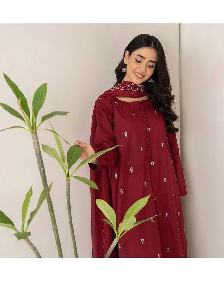 3 Piece Dhanak Emboidered dress