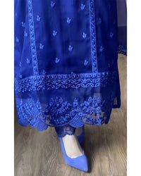 4 Piece Chiffon Embroidered Dress - Navy Delight